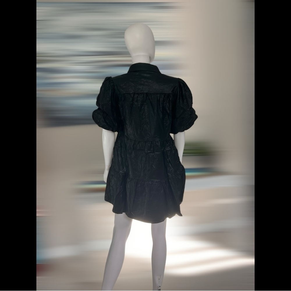 PEACH LOVE CALIFORNIA pleather black sequin snowflake holiday mini dress S M L - Picture 11 of 13